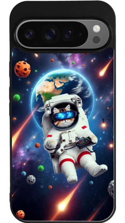 Coque Google Pixel 9 Pro XL - Silicone rigide noir VR SpaceCat Odyssey