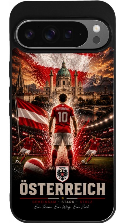 Coque Google Pixel 9 Pro XL - Silicone rigide noir Football Autriche splash 2026