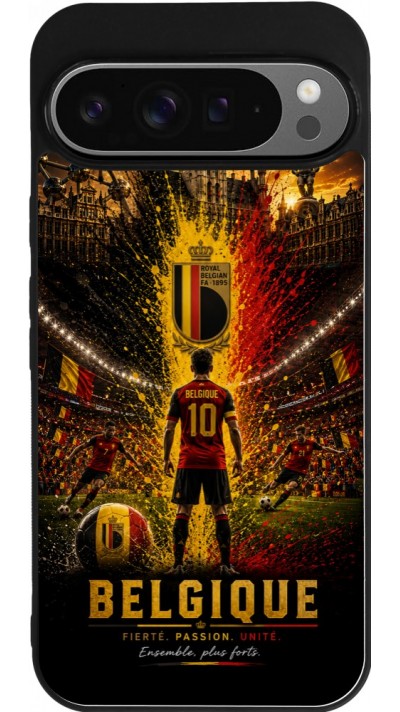 Coque Google Pixel 9 Pro XL - Silicone rigide noir Football Belgique splash 2026