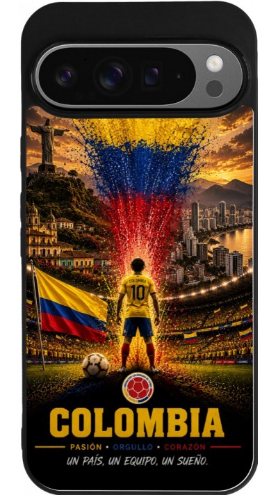 Coque Google Pixel 9 Pro XL - Silicone rigide noir Football Colombie splash 2026