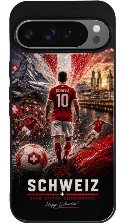 Coque Google Pixel 9 Pro XL - Silicone rigide noir Football Schweiz splash 2026