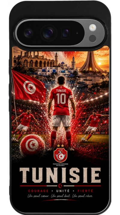 Coque Google Pixel 9 Pro XL - Silicone rigide noir Football Tunisie splash 2026