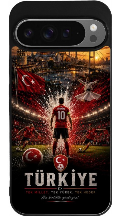 Coque Google Pixel 9 Pro XL - Silicone rigide noir Football Turquie splash 2026