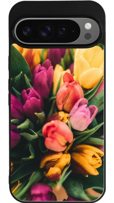 Google Pixel 9 Pro XL Case Hülle - Silikon schwarz Bouquet of tulips Spring 2026