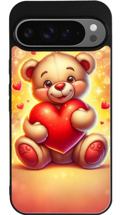 Coque Google Pixel 9 Pro XL - Silicone rigide noir Valentine 2024 Teddy love