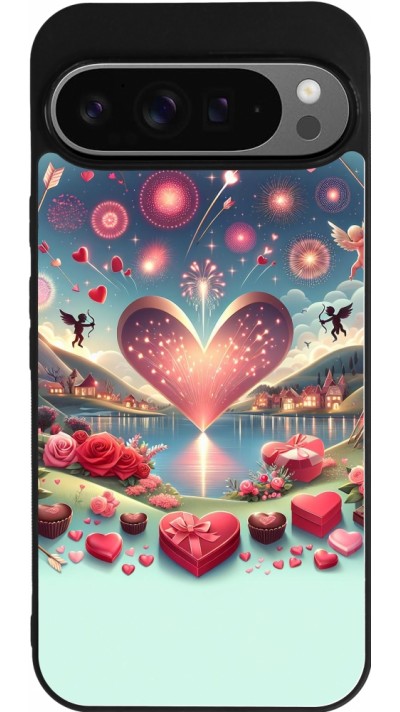 Coque Google Pixel 9 Pro XL - Silicone rigide noir Valentine 2025 Chic