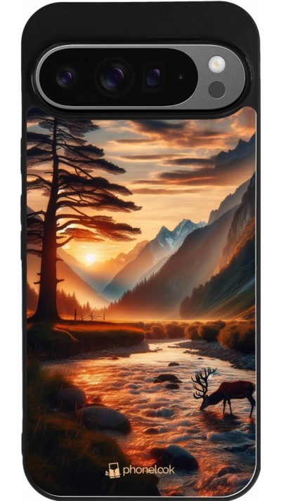 Coque Google Pixel 9 Pro XL - Silicone rigide noir Valley Sunset Deer Tree