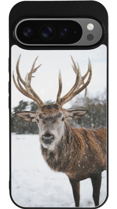 Coque Google Pixel 9 Pro XL - Silicone rigide noir Winter 25 Winter reindeer