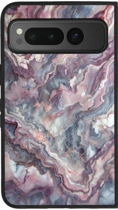 Google Pixel Fold Case Hülle - Silikon schwarz Violetter silberner Marmor