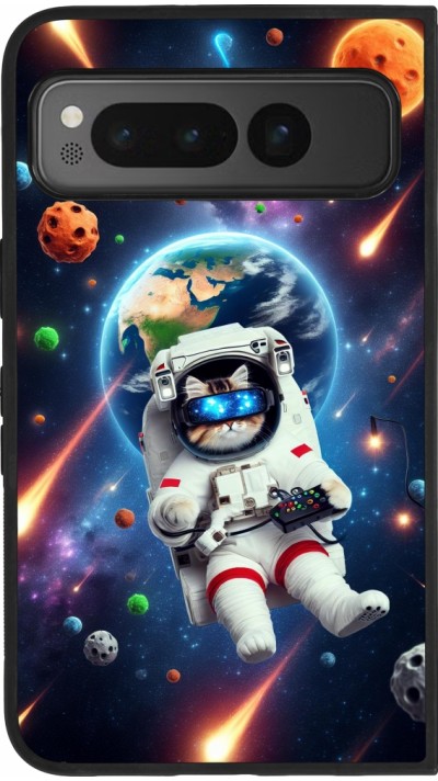 Google Pixel Fold Case Hülle - Silikon schwarz VR SpaceCat Odyssee