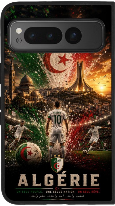 Coque Google Pixel Fold - Silicone rigide noir Football Algérie splash 2026