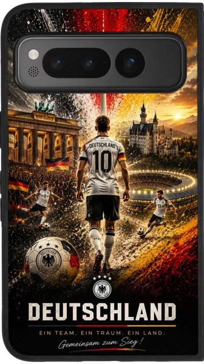 Coque Google Pixel Fold - Silicone rigide noir Football Allemagne splash 2026