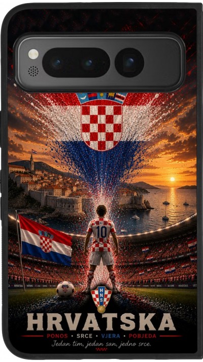 Coque Google Pixel Fold - Silicone rigide noir Football Croatie splash 2026