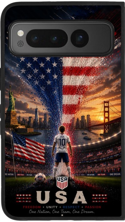 Coque Google Pixel Fold - Silicone rigide noir Football États-Unis splash 2026