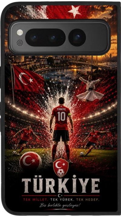 Coque Google Pixel Fold - Silicone rigide noir Football Turquie splash 2026