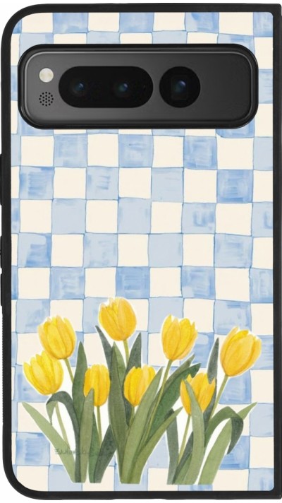 Google Pixel Fold Case Hülle - Silikon schwarz Blue vichy tulips Spring 2026