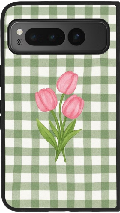 Google Pixel Fold Case Hülle - Silikon schwarz Green vichy tulips Spring 2026