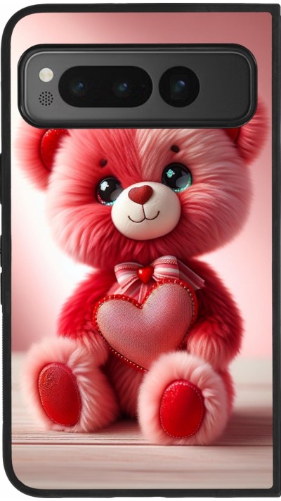 Google Pixel Fold Case Hülle - Silikon schwarz Valentin 2024 Rosaroter Teddybär