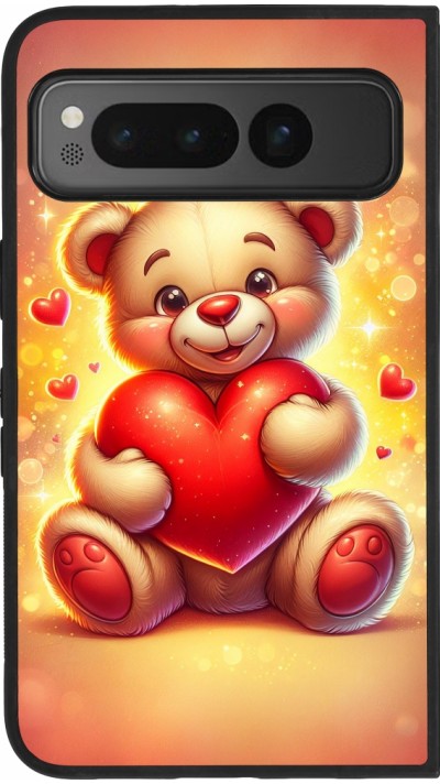 Google Pixel Fold Case Hülle - Silikon schwarz Valentin 2024 Teddy Liebe