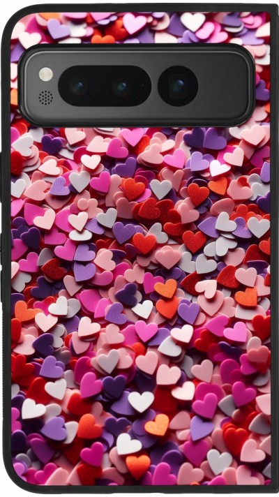 Google Pixel Fold Case Hülle - Silikon schwarz Valentin 2025 Konfetti