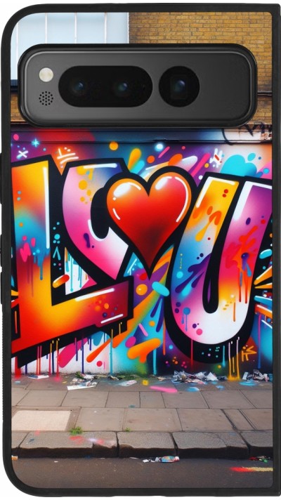 Google Pixel Fold Case Hülle - Silikon schwarz Valentin 2025 Liebe U Tag