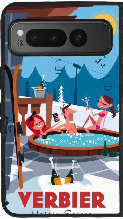 Google Pixel Fold Case Hülle - Silikon schwarz Verbier Mountain Jacuzzi
