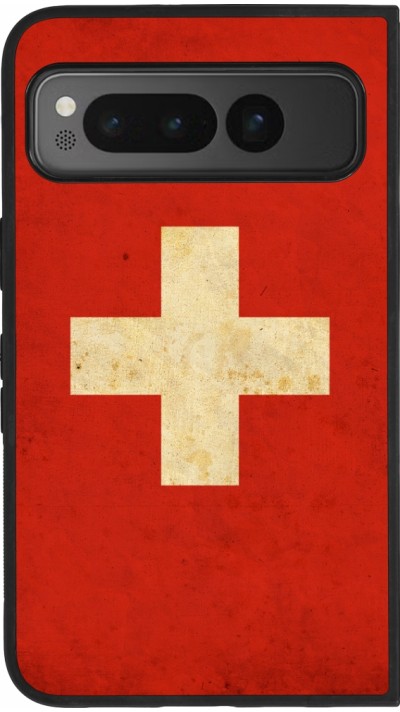 Google Pixel Fold Case Hülle - Silikon schwarz Vintage Flag SWISS