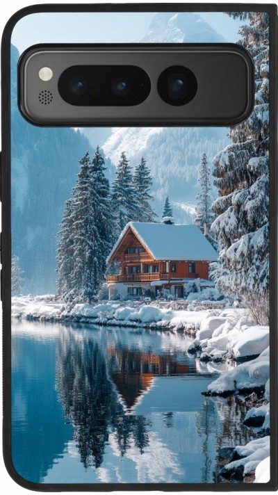 Google Pixel Fold Case Hülle - Silikon schwarz Winter 25 Winter house forest day