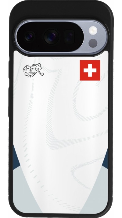 Coque Google Pixel 10 / Pixel 10 Pro - Silicone rigide noir Maillot de football Suisse Extérieur personnalisable