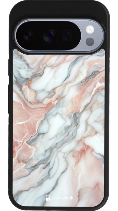Coque Google Pixel 10 / Pixel 10 Pro - Silicone rigide noir Marbre Rose Lumineux