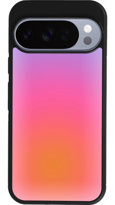 Coque Google Pixel 10 / Pixel 10 Pro - Silicone rigide noir Orange Pink Blue Gradient