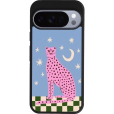 Coque Google Pixel 10 / Pixel 10 Pro - Silicone rigide noir Pink leopard with stars 2026