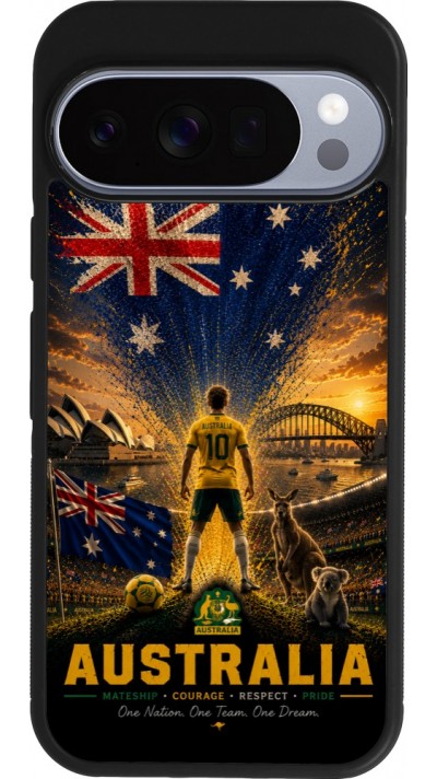 Coque Google Pixel 10 / Pixel 10 Pro - Silicone rigide noir Football Australie splash 2026