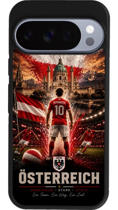 Coque Google Pixel 10 / Pixel 10 Pro - Silicone rigide noir Football Autriche splash 2026