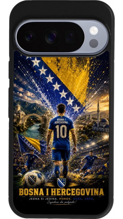 Coque Google Pixel 10 / Pixel 10 Pro - Silicone rigide noir Football Bosnie-Herzégovine splash 2026