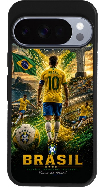 Coque Google Pixel 10 / Pixel 10 Pro - Silicone rigide noir Football Brésil splash 2026