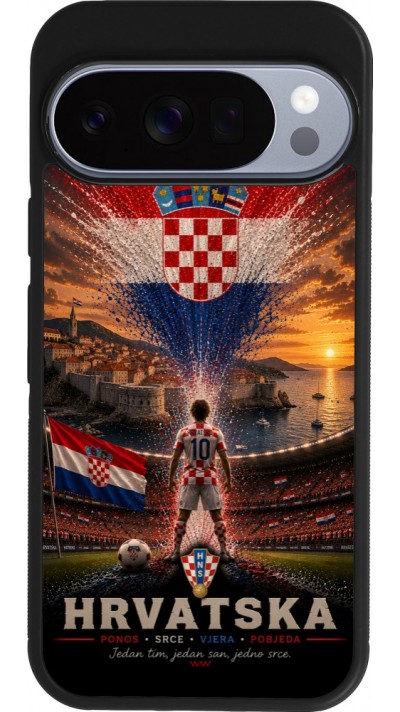 Coque Google Pixel 10 / Pixel 10 Pro - Silicone rigide noir Football Croatie splash 2026