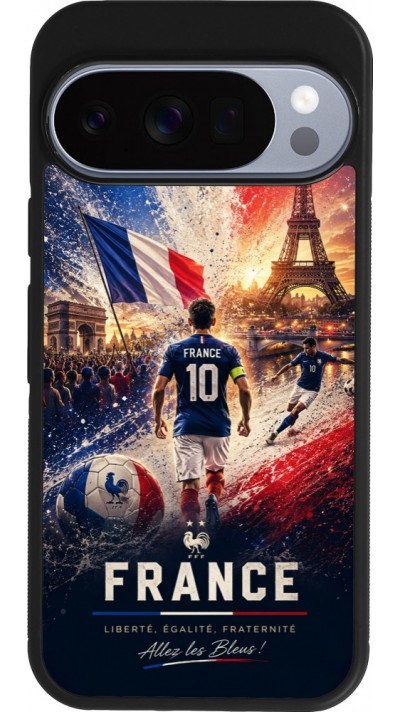 Coque Google Pixel 10 / Pixel 10 Pro - Silicone rigide noir Football France splash 2026