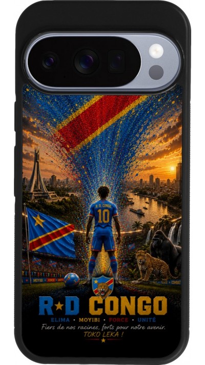Coque Google Pixel 10 / Pixel 10 Pro - Silicone rigide noir Football République démocratique du Congo splash 2026