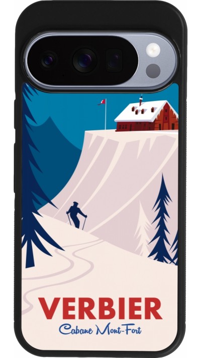 Coque Google Pixel 10 / Pixel 10 Pro - Silicone rigide noir Verbier Cabane Mont-Fort