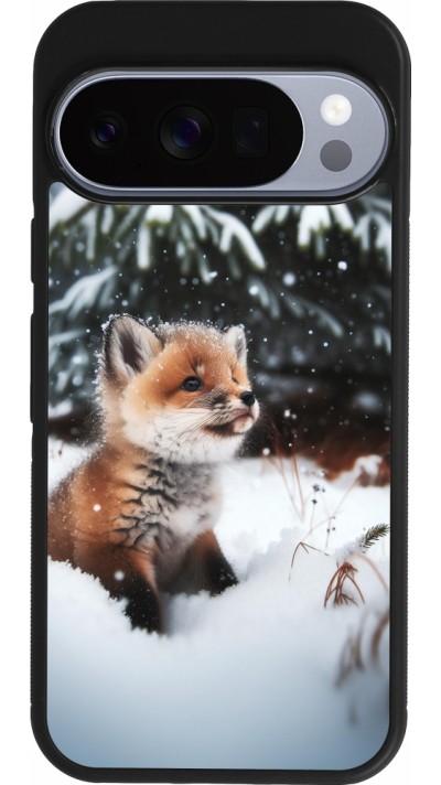Coque Google Pixel 10 / Pixel 10 Pro - Silicone rigide noir Noël 2023 Renardeau sapin