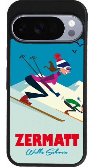 Coque Google Pixel 10 / Pixel 10 Pro - Silicone rigide noir Zermatt Ski Downhill