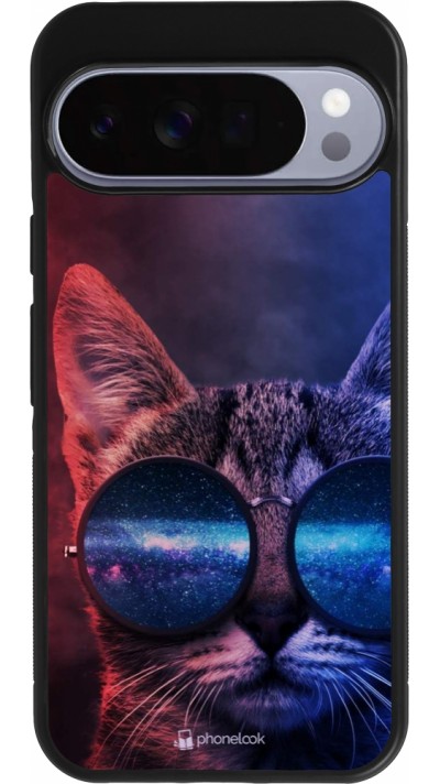 Coque Google Pixel 10 Pro XL - Silicone rigide noir Red Blue Cat Glasses