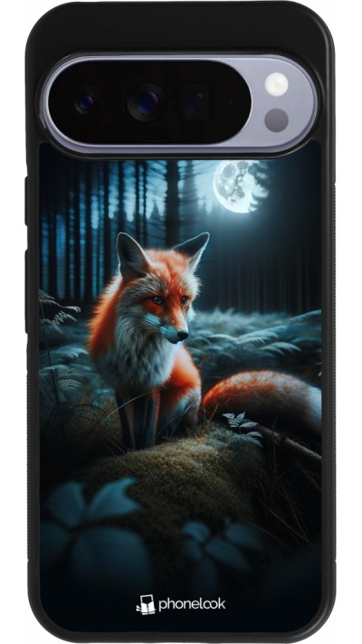 Coque Google Pixel 10 Pro XL - Silicone rigide noir Renard lune forêt