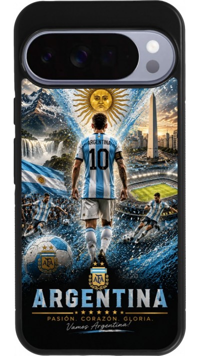 Coque Google Pixel 10 Pro XL - Silicone rigide noir Football Argentine splash 2026