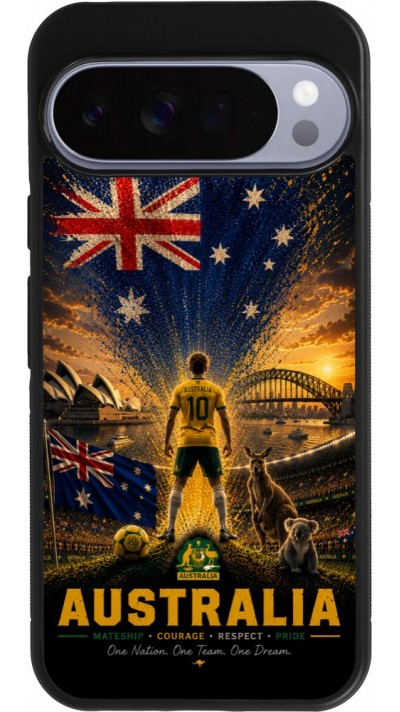 Coque Google Pixel 10 Pro XL - Silicone rigide noir Football Australie splash 2026