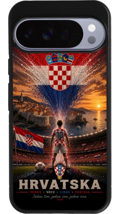 Coque Google Pixel 10 Pro XL - Silicone rigide noir Football Croatie splash 2026