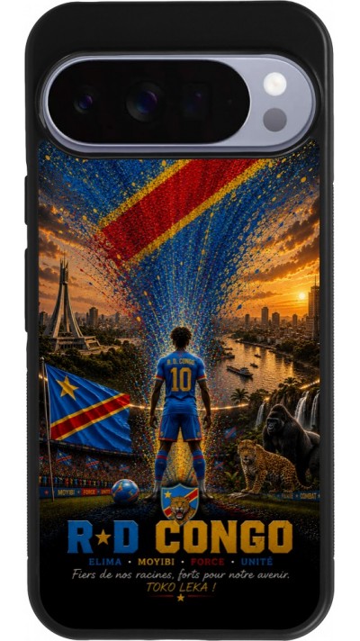 Coque Google Pixel 10 Pro XL - Silicone rigide noir Football République démocratique du Congo splash 2026