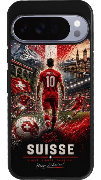 Coque Google Pixel 10 Pro XL - Silicone rigide noir Football Suisse splash 2026