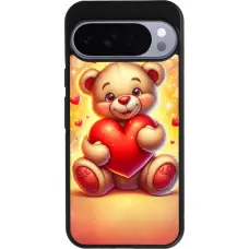 Coque Google Pixel 10 Pro XL - Silicone rigide noir Valentine 2024 Teddy love